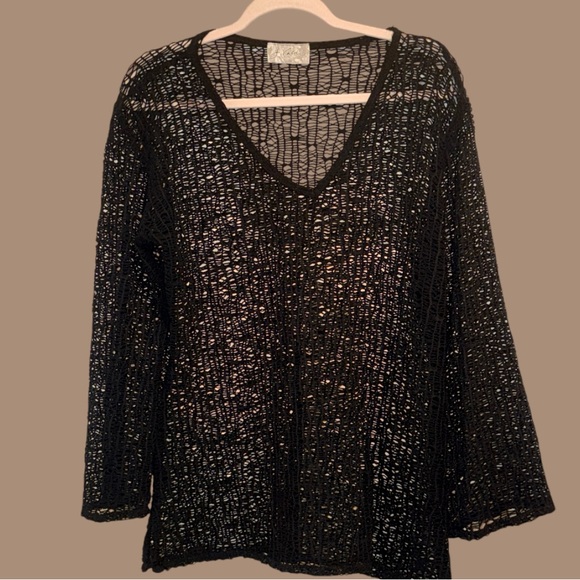 J. Valdi Black Knit‎ V-Neck Tunic Swimsuit Cover Up - Picture 1 of 6